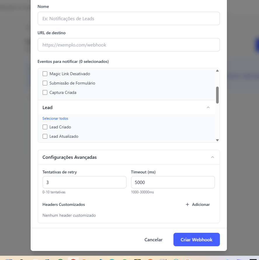 Webhook secret gerado